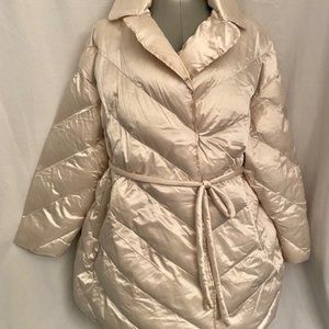 NEW AVA + VIV Women's Size 1X Cream Puff COAT - Belted Jacket XL - Elegant Ivory